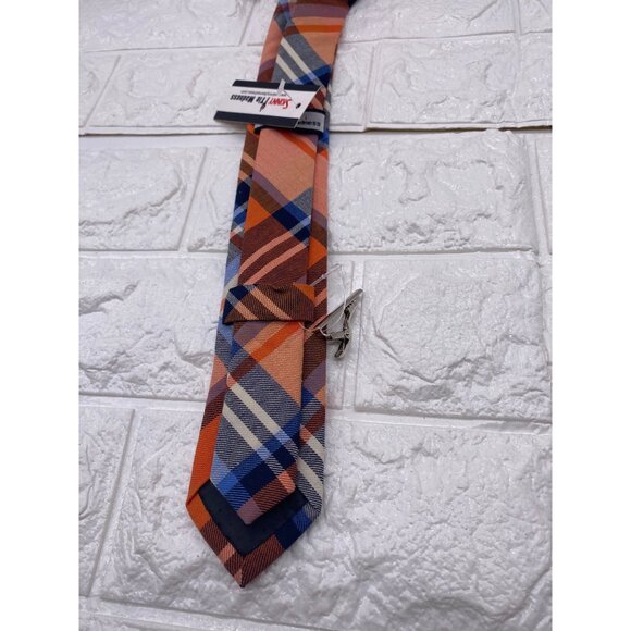 Skinny Tie Madness Mens Plaid Necktie Officer Orange Slim Fit Cotton Tie SKM2128 - Picture 8 of 12